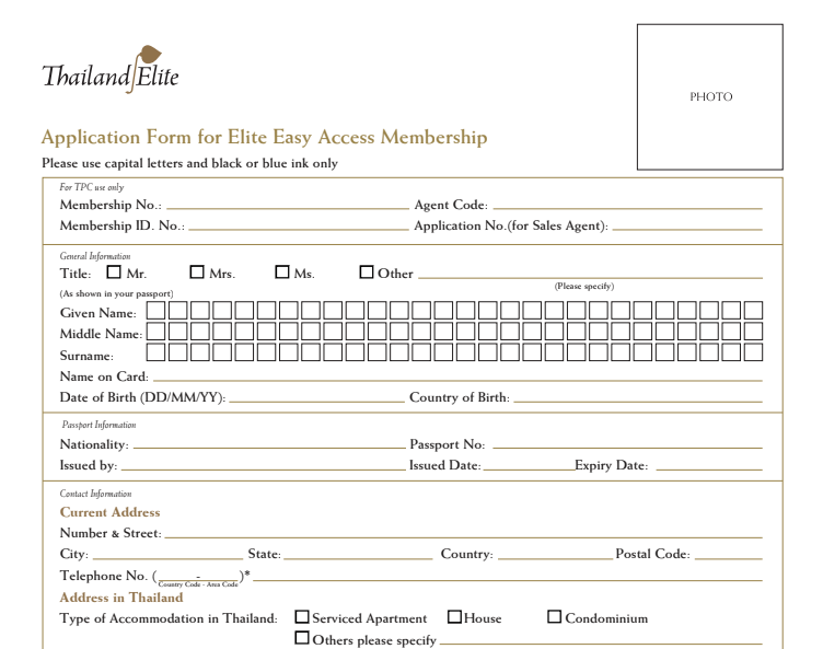 Download Application Form Thailand Elite Visa